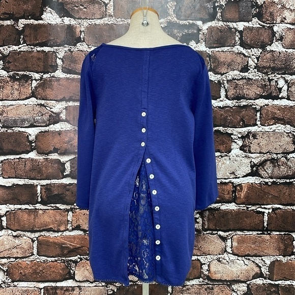 Soft Surroundings Top Women's Small Blue Long Sleeve Buttons Lace - Picture 11 of 17